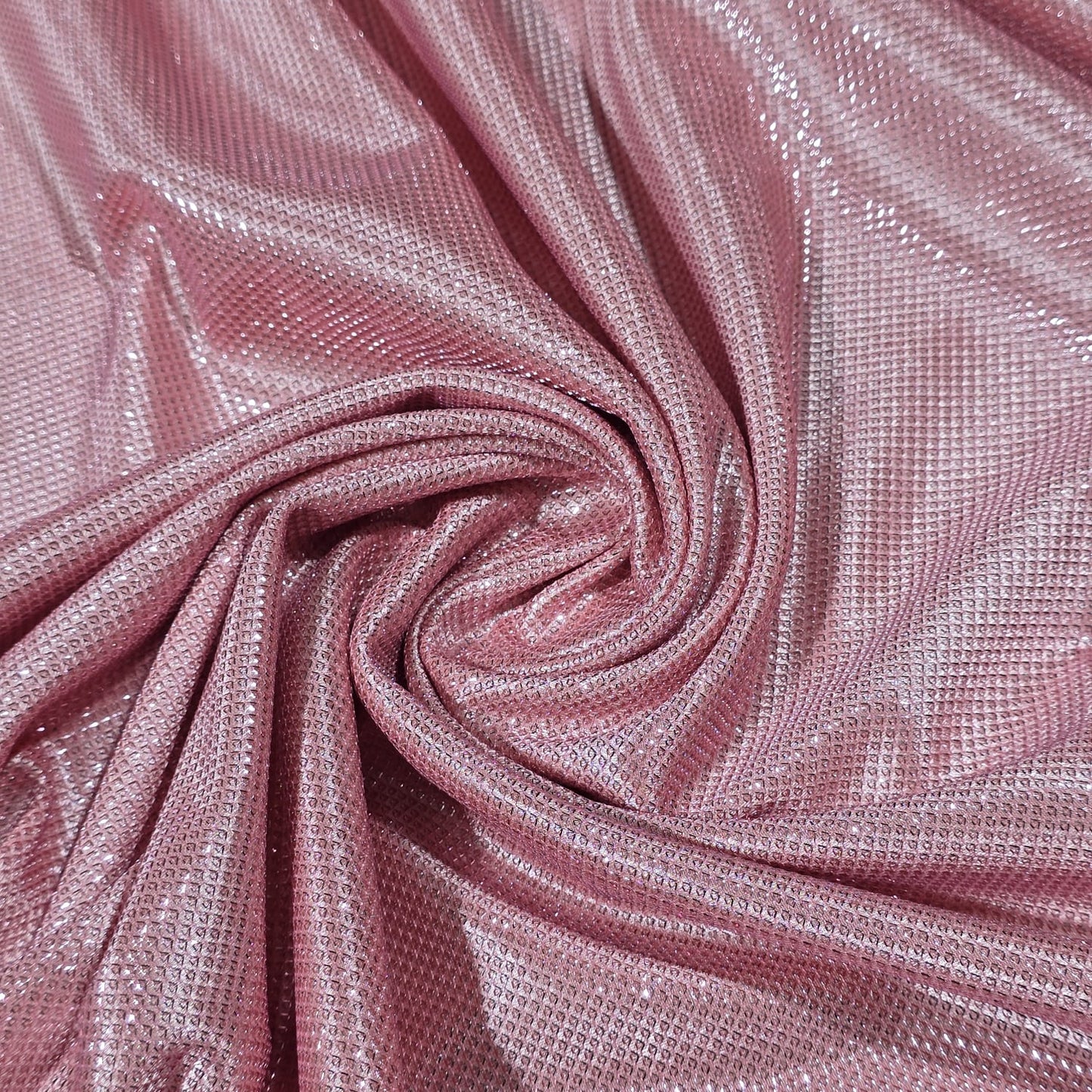 Dusty Rose Glitter Stretch Fabric – 2 Way Stretch | Shimmer Knit Fabric | 58 Inch Wide