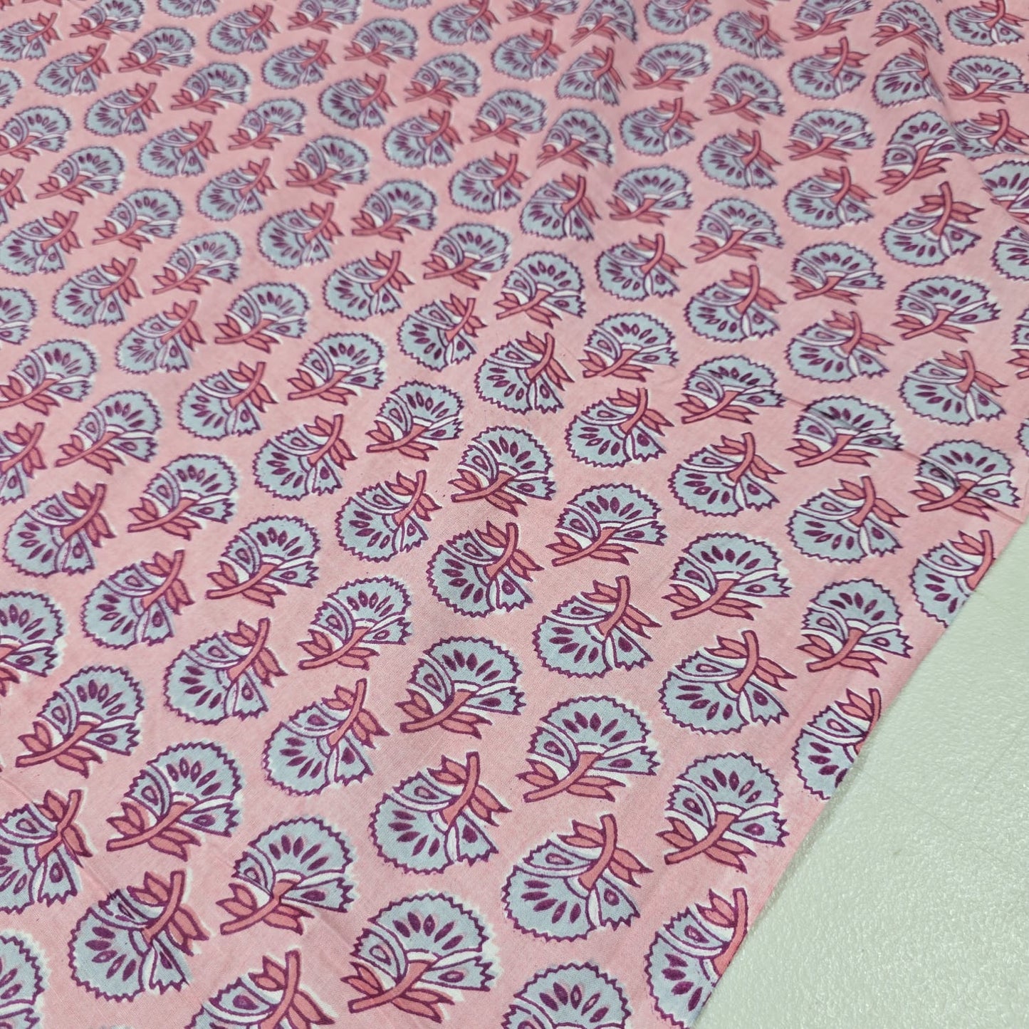 100% Cotton Lawn Fabric – Pink Floral Block Print | Soft Lightweight Cotton | 44 Inch Wide
