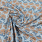 100% Cotton Lawn Fabric – Blue & Peach Floral Block Print | Lightweight Dress Fabric | 44 Inch Wide