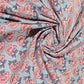 100% Cotton Lawn Fabric – Sage Green & Coral Floral Block Print | Lightweight Dress Fabric | 44 Inch Wide