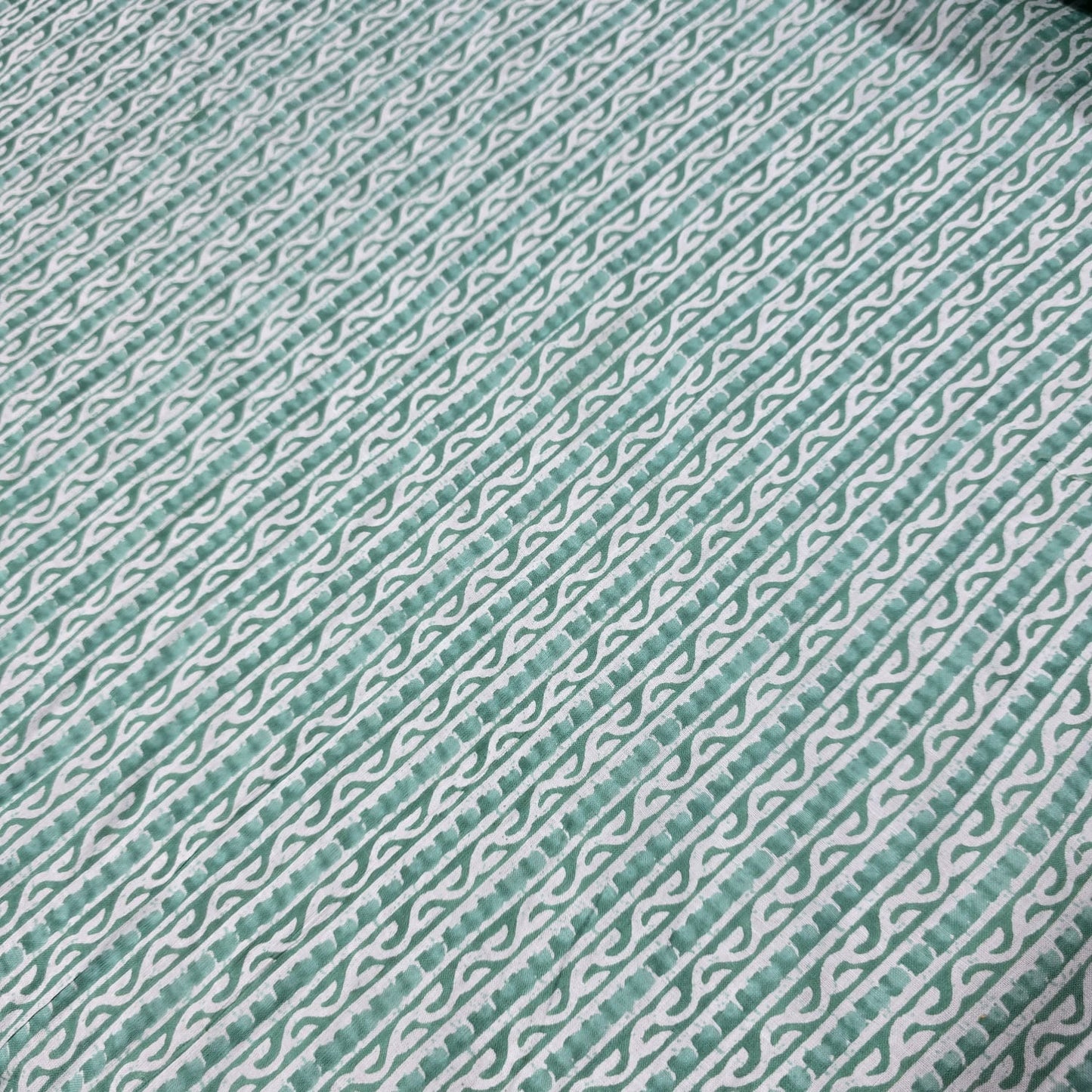 100% Cotton Lawn Fabric – Mint Green Geometric Stripe Print | Lightweight Dress Fabric | 44 Inch Wide