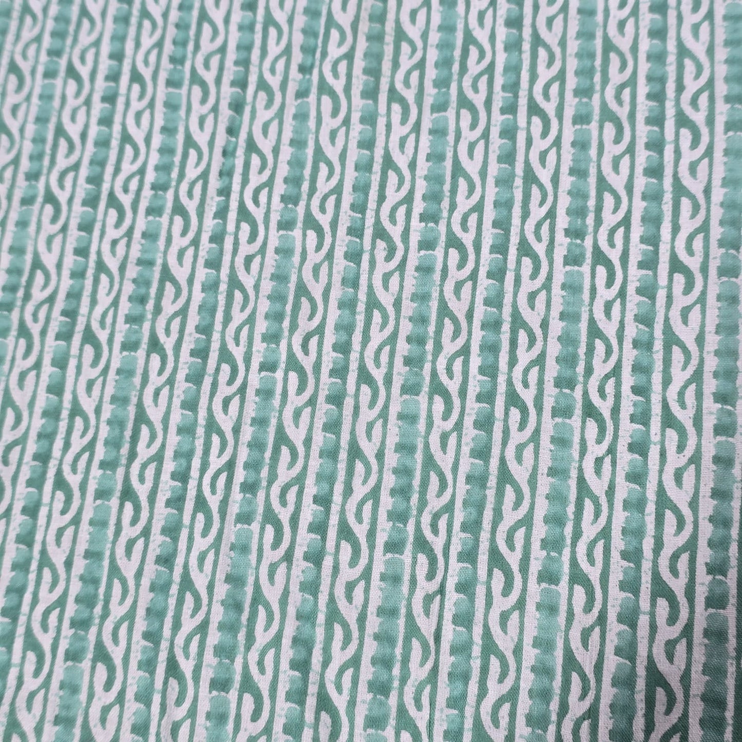 100% Cotton Lawn Fabric – Mint Green Geometric Stripe Print | Lightweight Dress Fabric | 44 Inch Wide