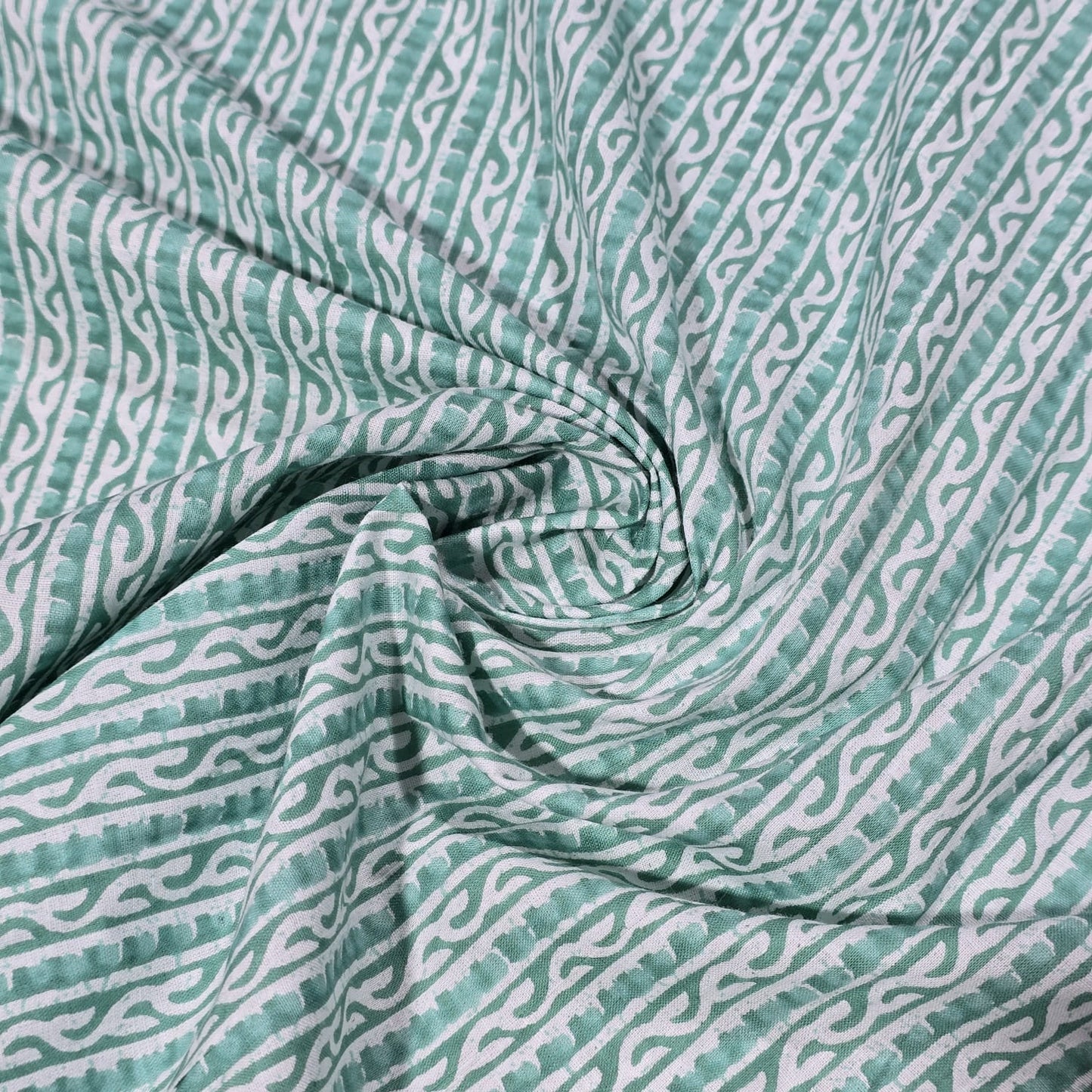 100% Cotton Lawn Fabric – Mint Green Geometric Stripe Print | Lightweight Dress Fabric | 44 Inch Wide