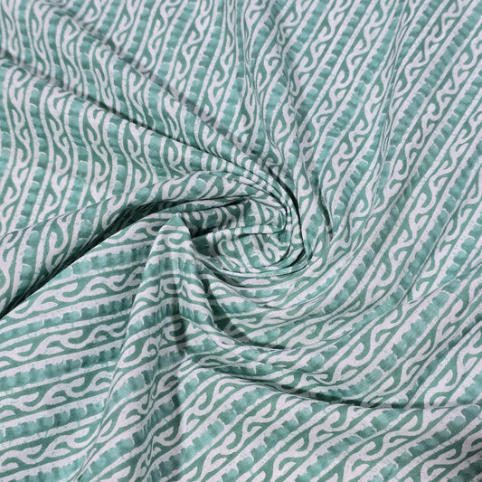 100% Cotton Lawn Fabric – Mint Green Geometric Stripe Print | Lightweight Dress Fabric | 44 Inch Wide