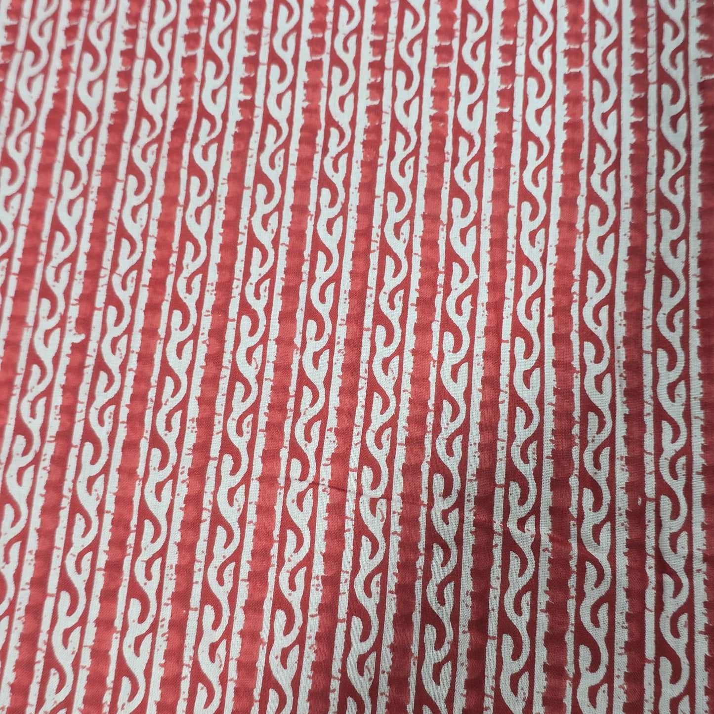 100% Cotton Lawn Fabric – Red Geometric Stripe Print | Lightweight Dress Fabric | 44 Inch Wide