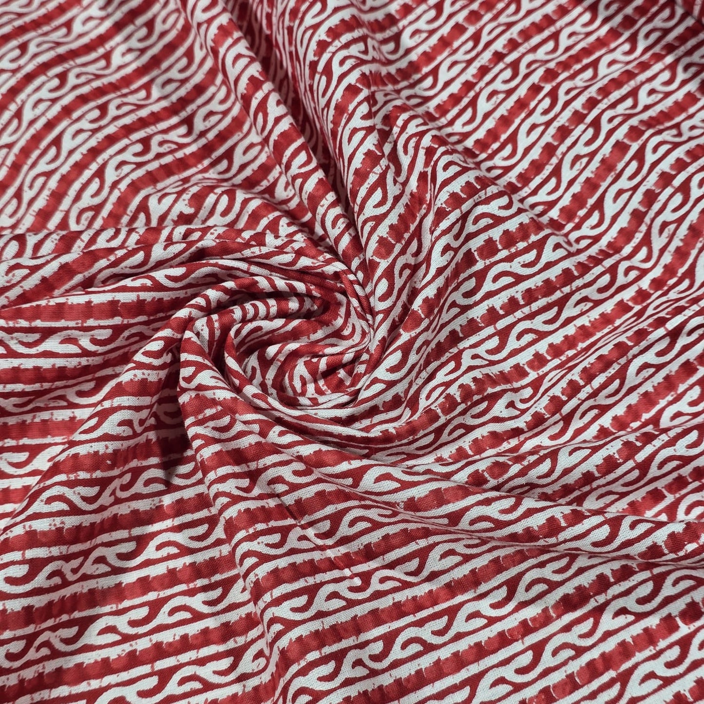 100% Cotton Lawn Fabric – Red Geometric Stripe Print | Lightweight Dress Fabric | 44 Inch Wide
