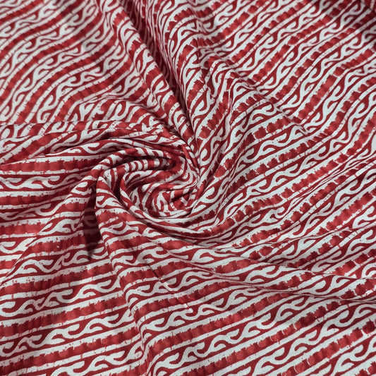 100% Cotton Lawn Fabric – Red Geometric Stripe Print | Lightweight Dress Fabric | 44 Inch Wide