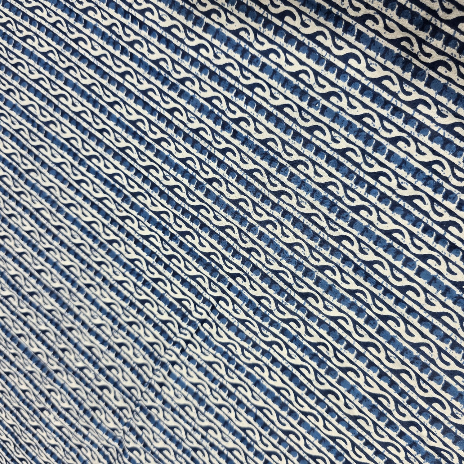 Blue geometric stripe print 100% cotton lawn fabric