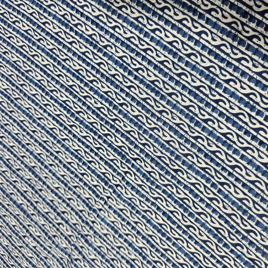 Blue geometric stripe print 100% cotton lawn fabric