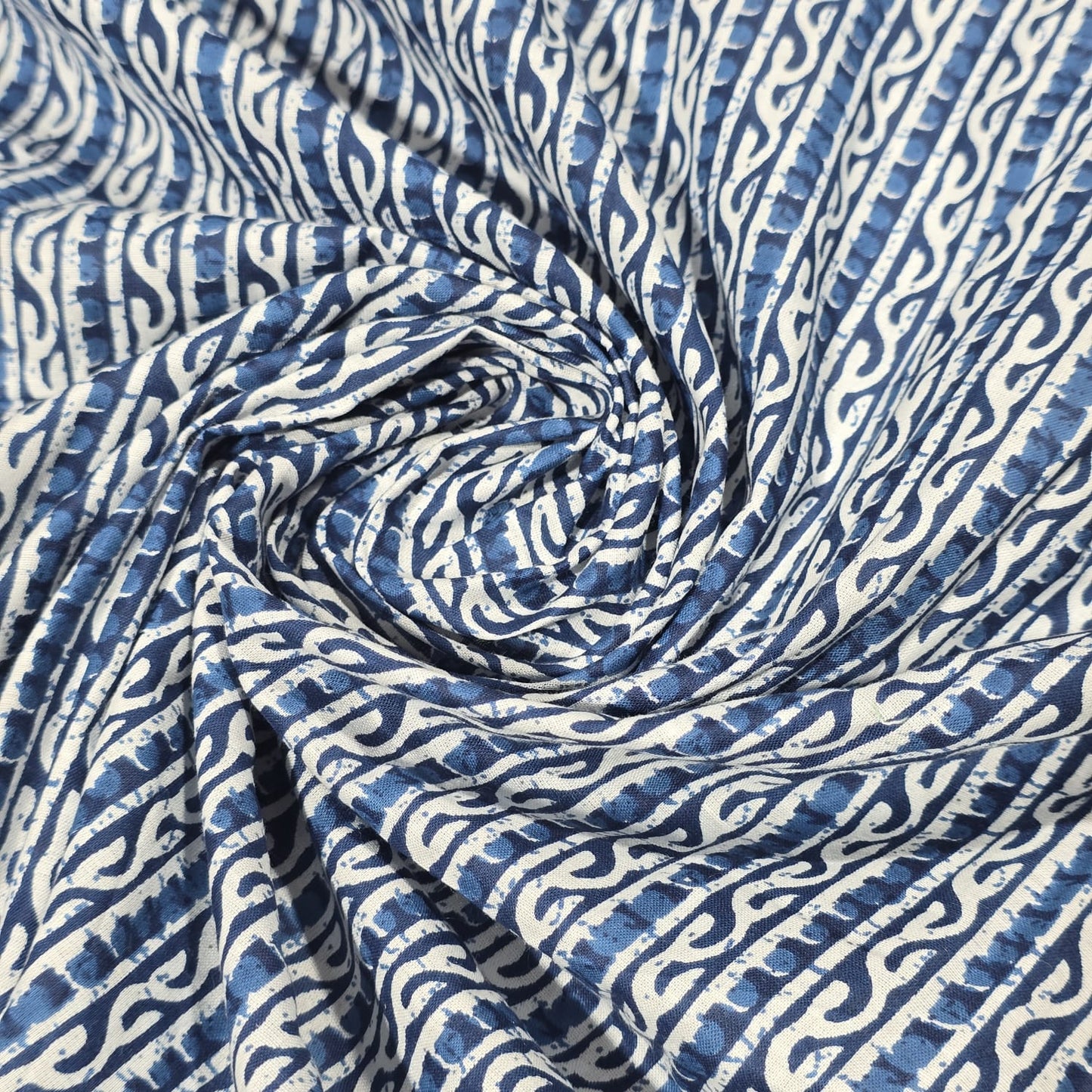 100% Cotton Lawn Fabric – Blue Geometric Stripe Print | Lightweight Dress Fabric | 44 Inch Wide