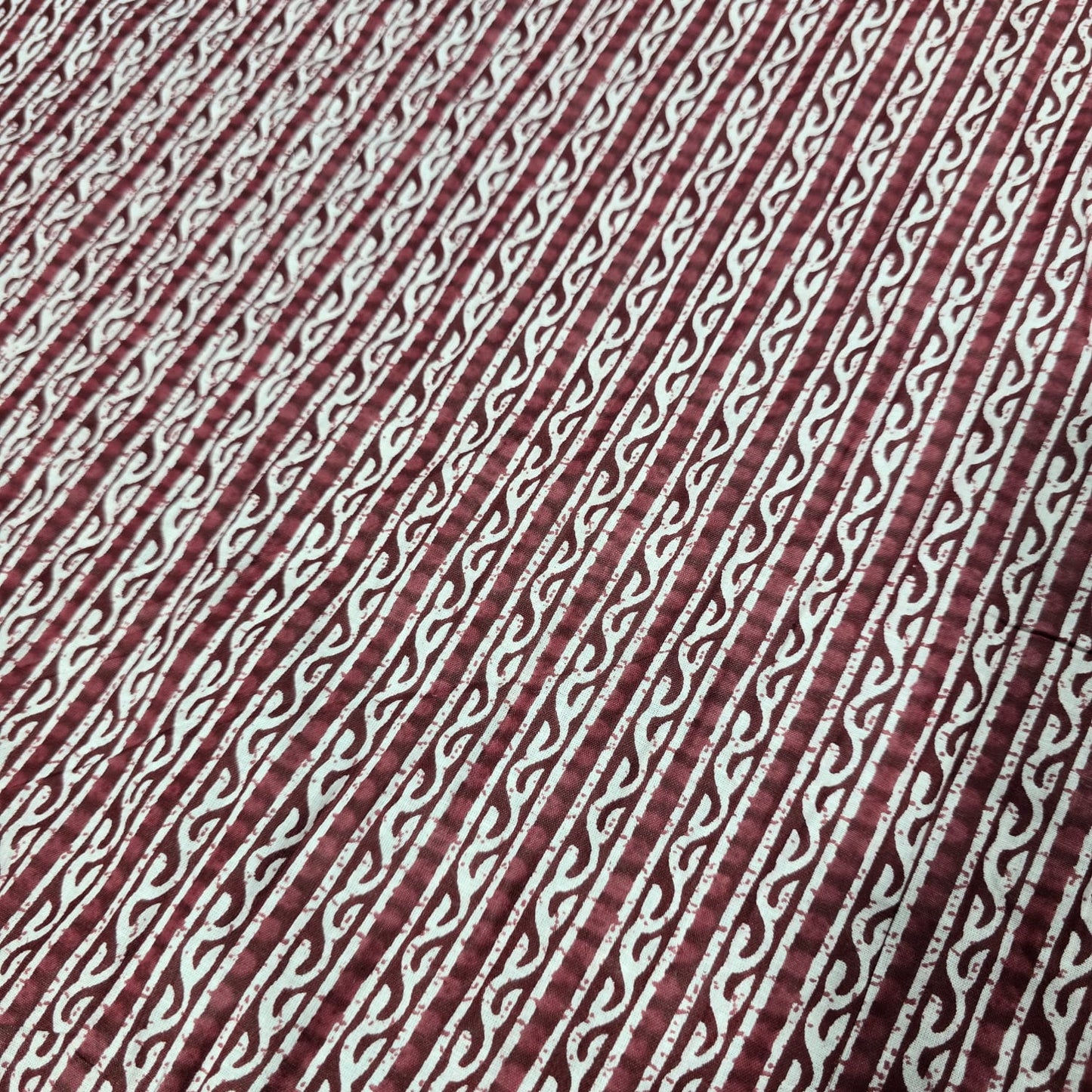 Burgundy geometric stripe print 100% cotton lawn fabric