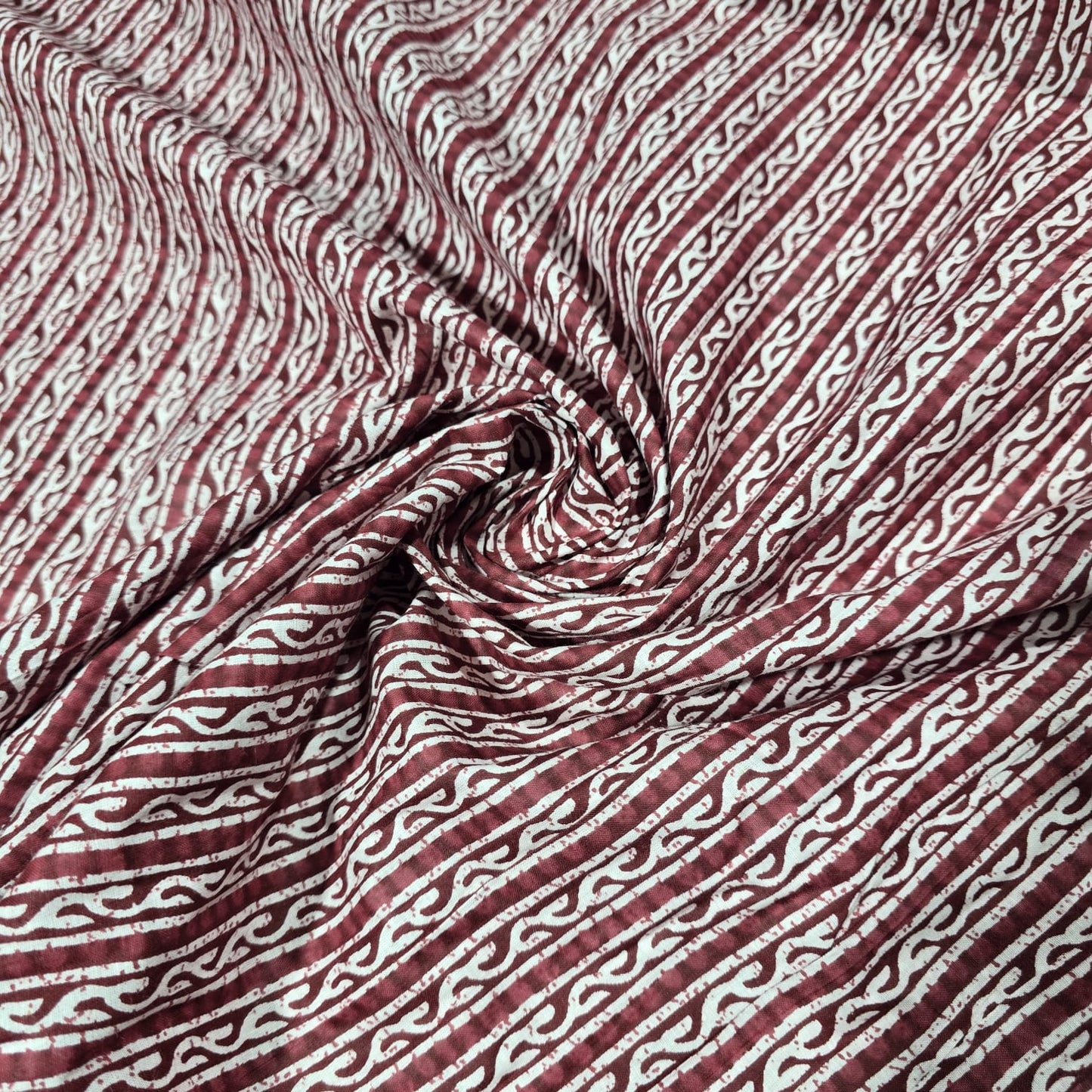 100% Cotton Lawn Fabric – Burgundy Geometric Stripe Print | Lightweight Dress Fabric | 44 Inch Wide