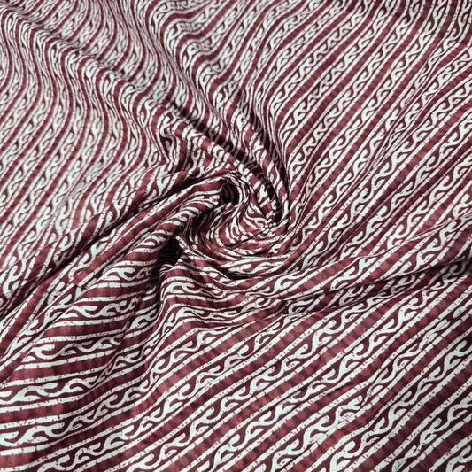 100% Cotton Lawn Fabric – Burgundy Geometric Stripe Print | Lightweight Dress Fabric | 44 Inch Wide