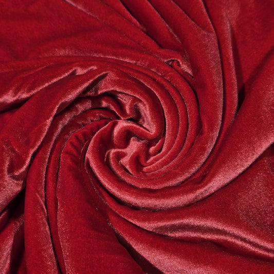 Wine Red Plain Velour 2 Way Stretch Fabric 58" Wide | Sold by the Meter