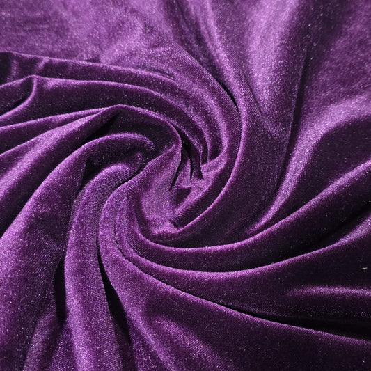 Deep Purple Plain Velour 2 Way Stretch Fabric 58" Wide | Sold by the Meter