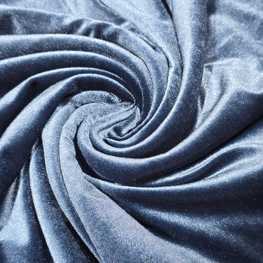 Steel Blue Plain Velour 2 Way Stretch Fabric 58" Wide | Sold by the Meter