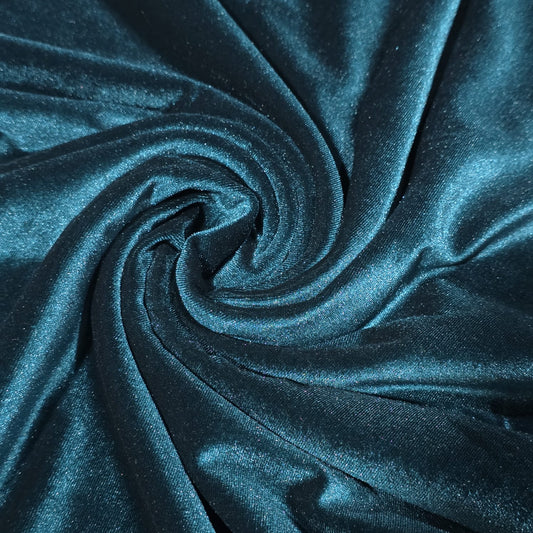 Teal Blue Plain Velour 2 Way Stretch Fabric 58" Wide | Sold by the Meter