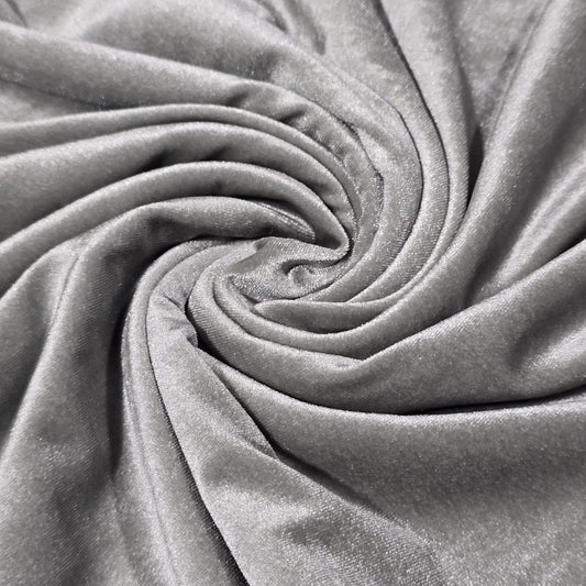 Silver Grey Plain Velour 2 Way Stretch Fabric 58" Wide | Sold by the Meter