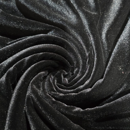 Jet Black Plain Velour 2 Way Stretch Fabric 58" Wide | Sold by the Meter