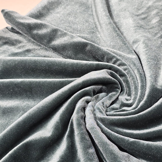 Charcoal Grey Plain Velour 2 Way Stretch Fabric 58" Wide | Sold by the Meter