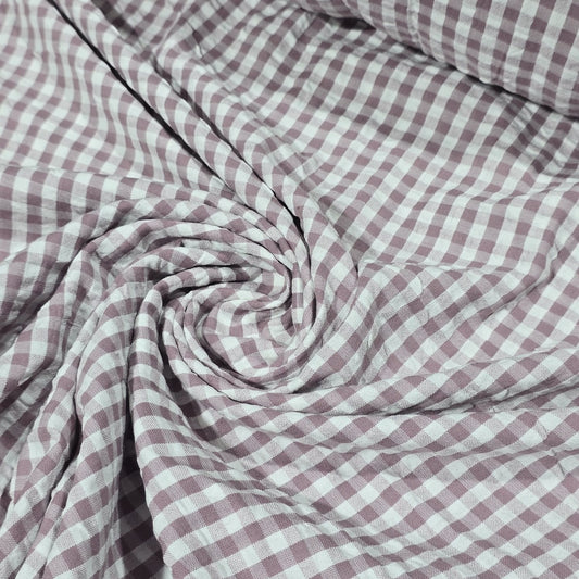 Dusty Pink Gingham 100% Cotton Seersucker Fabric Crush Costume Craft Dress Material 58" By The Meter