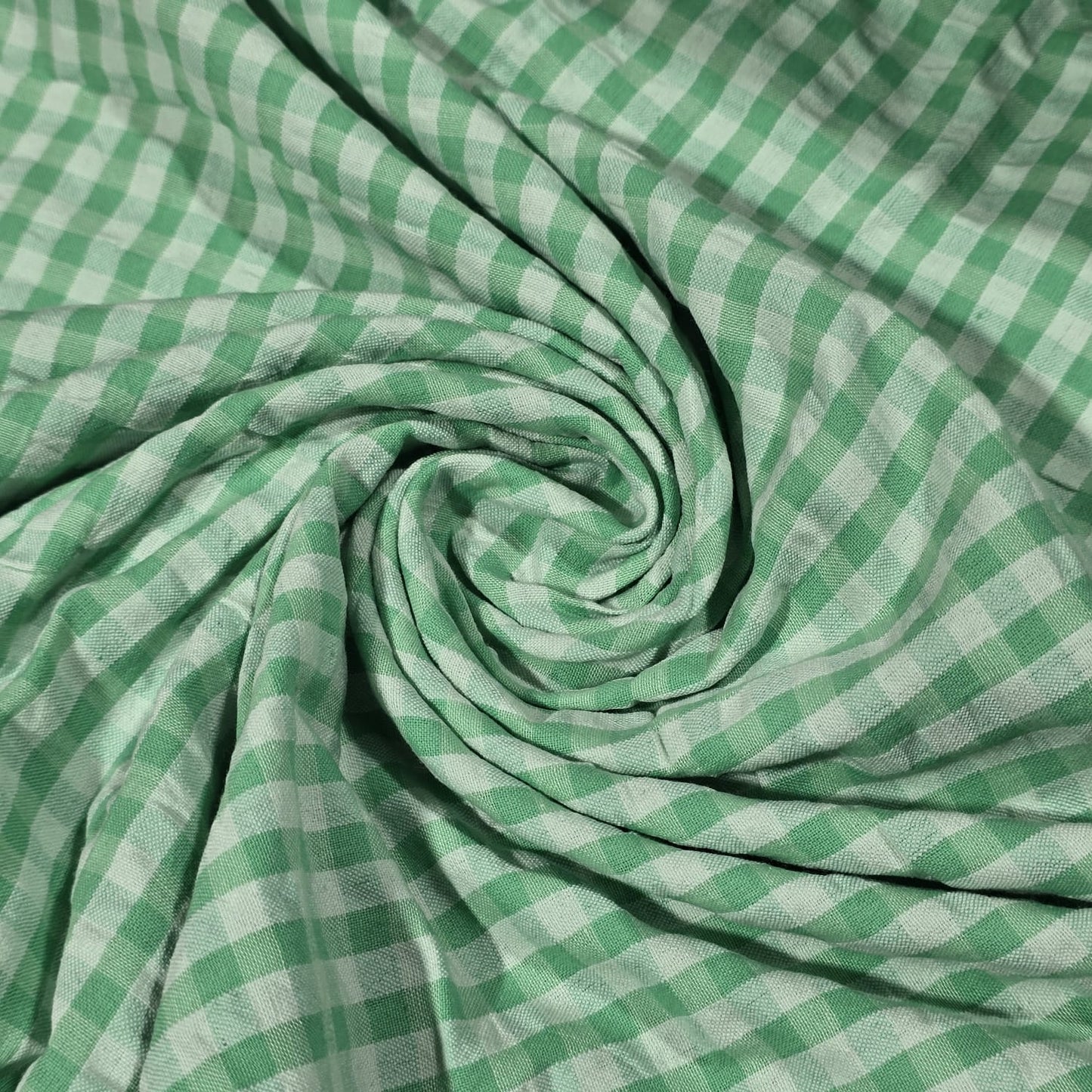 Mint Green Gingham 100% Cotton Seersucker Fabric Crush Costume Craft Dress Material 58" By The Meter
