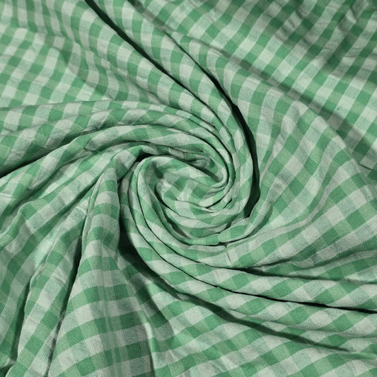 Mint Green Gingham 100% Cotton Seersucker Fabric Crush Costume Craft Dress Material 58" By The Meter