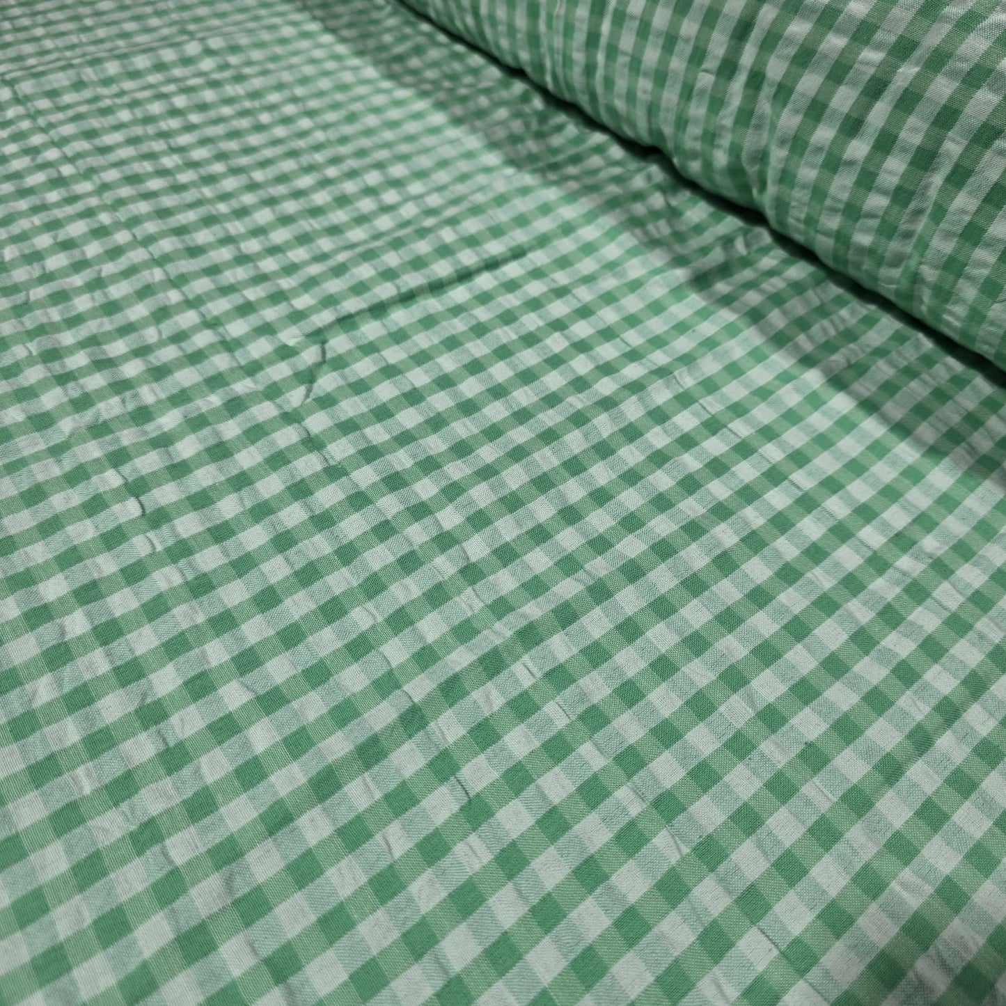 Mint Green Gingham 100% Cotton Seersucker Fabric Crush Costume Craft Dress Material 58" By The Meter