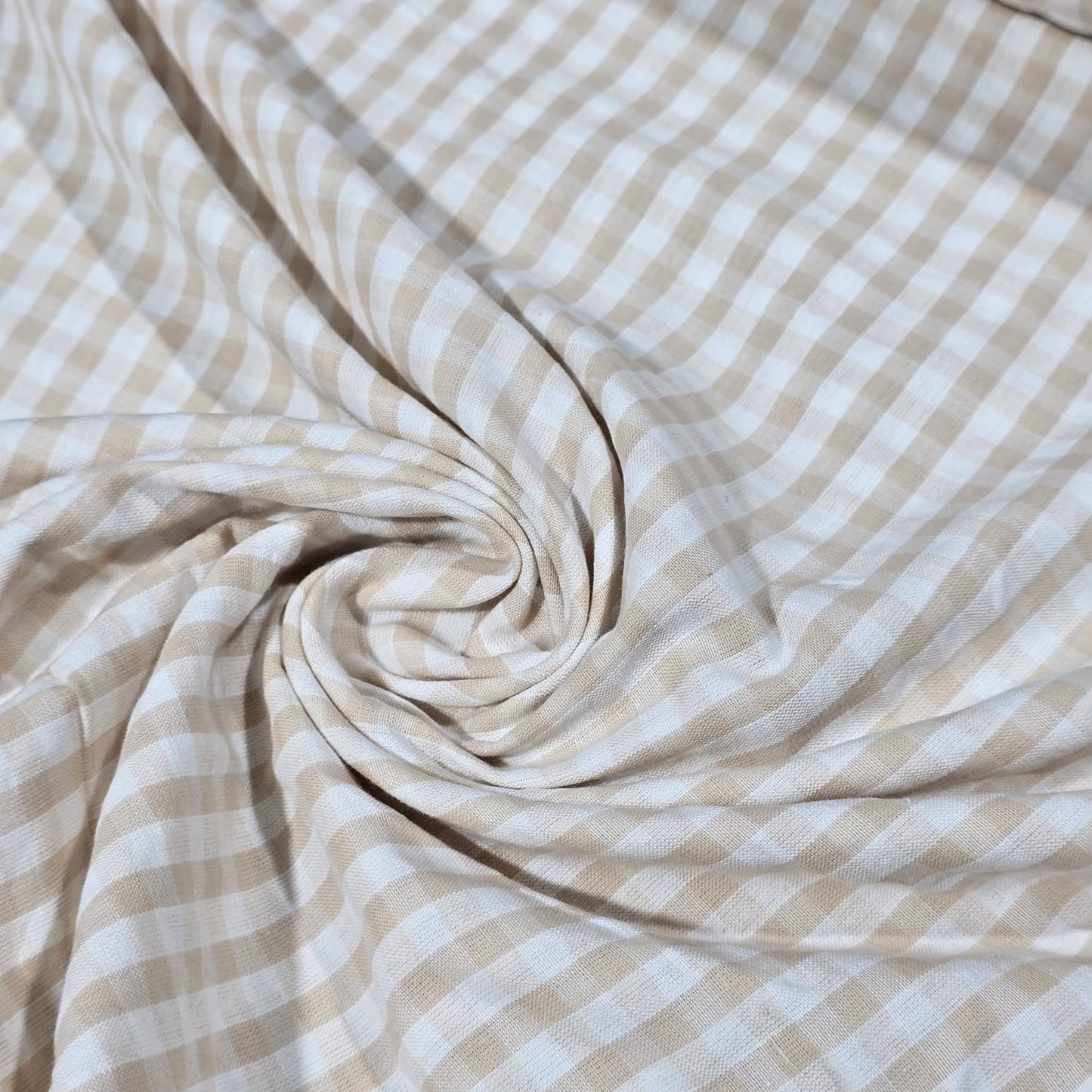 Beige Gingham 100% Cotton Seersucker Fabric Crush Costume Craft Dress Material 58" By The Meter