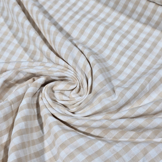 Beige Gingham 100% Cotton Seersucker Fabric Crush Costume Craft Dress Material 58" By The Meter