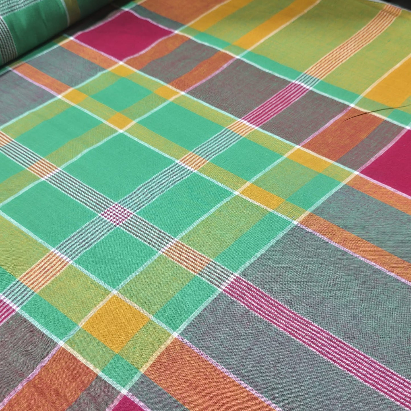 Cotton Linen Madras Check Fabric 44 Inch Wide | Tropical Plaid Dress Craft Upholstery Fabric by the Metre