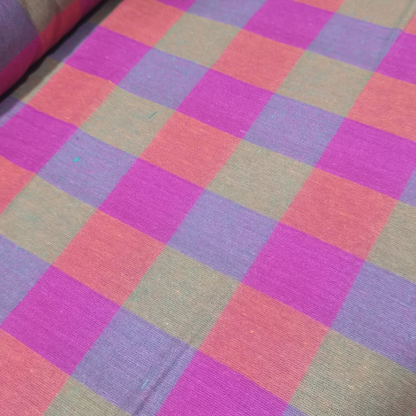 Cotton Linen Large Check Fabric Pink Lavender Coral | 44 Inch Wide Dress Fabric by the Metre
