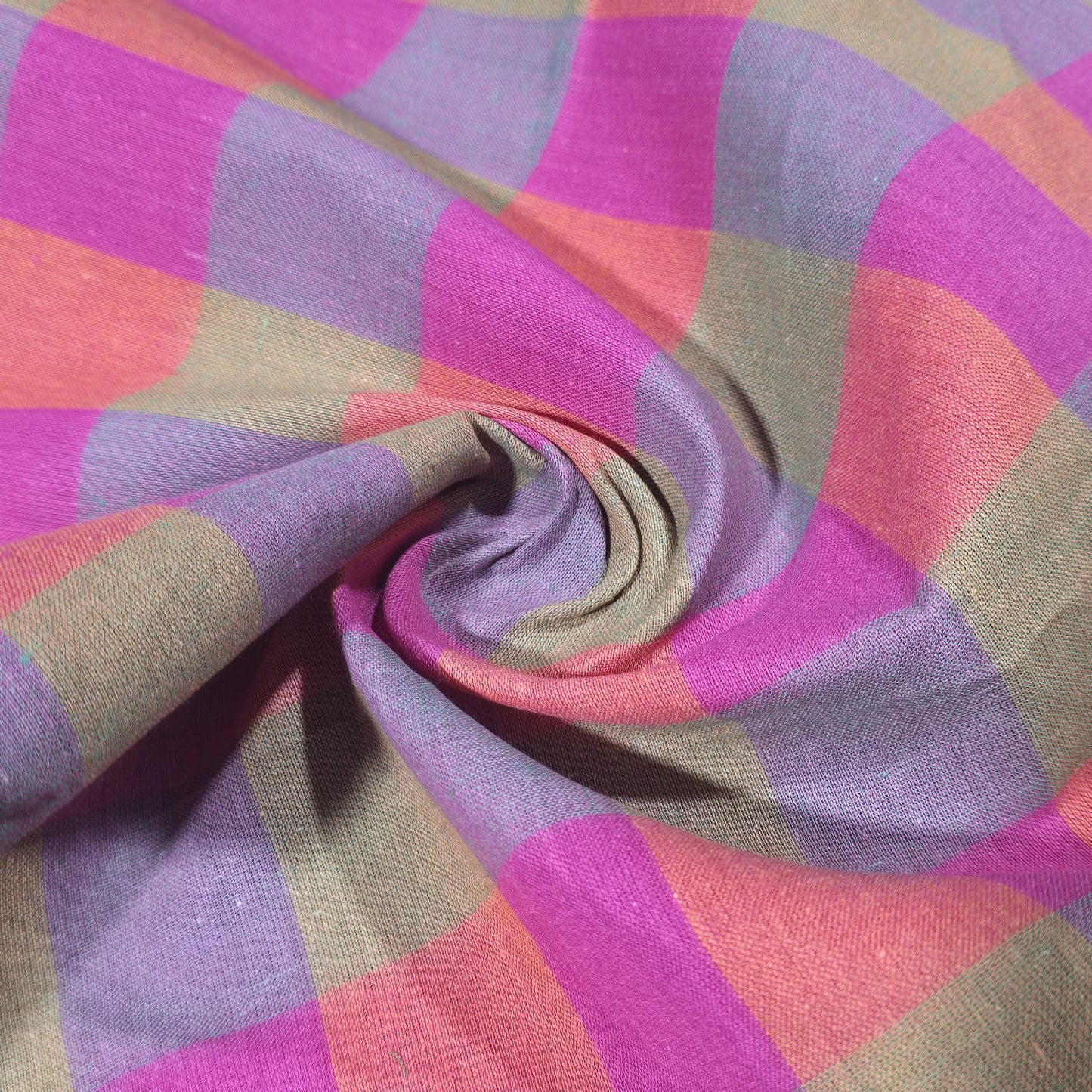 Cotton Linen Large Check Fabric Pink Lavender Coral | 44 Inch Wide Dress Fabric by the Metre