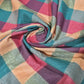 Cotton Linen Large Check Fabric Teal Pink Peach | 44 Inch Wide Dress Fabric by the Metre