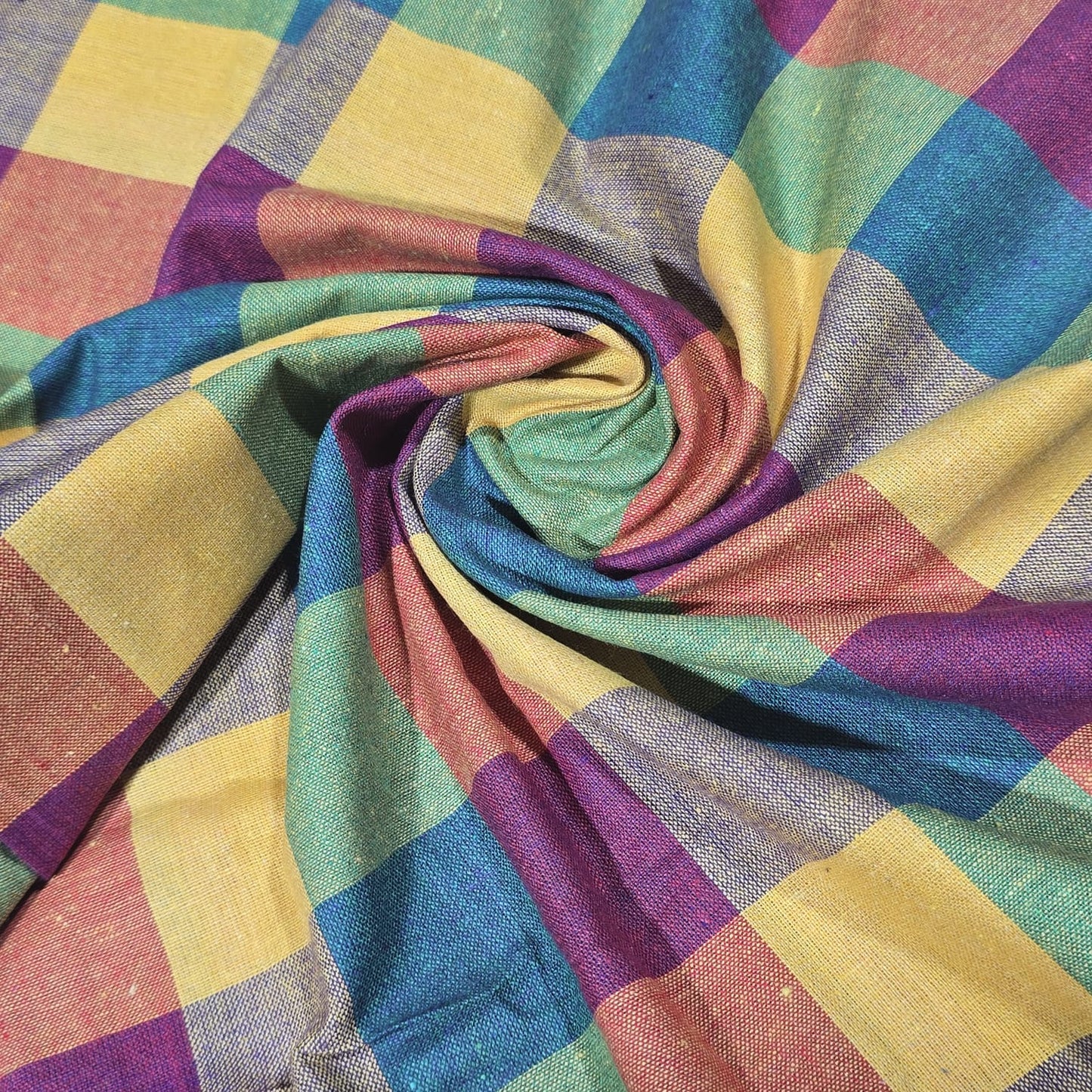 Cotton Linen Large Check Fabric Pastel Multi Colour | 44 Inch Wide Dress Fabric by the Metre