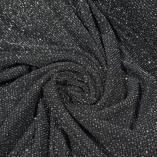 Black Silver Sparkle Jersey Lurex Polyester Material Moonlight Stretch Dress Fabric 58”