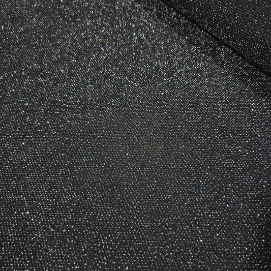 Black Silver Sparkle Jersey Lurex Polyester Material Moonlight Stretch Dress Fabric 58”