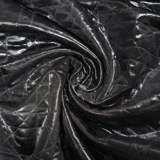 Black Leather Look Quilted Jersey Fabric by the Metre | Stretch Dressmaking Fabric