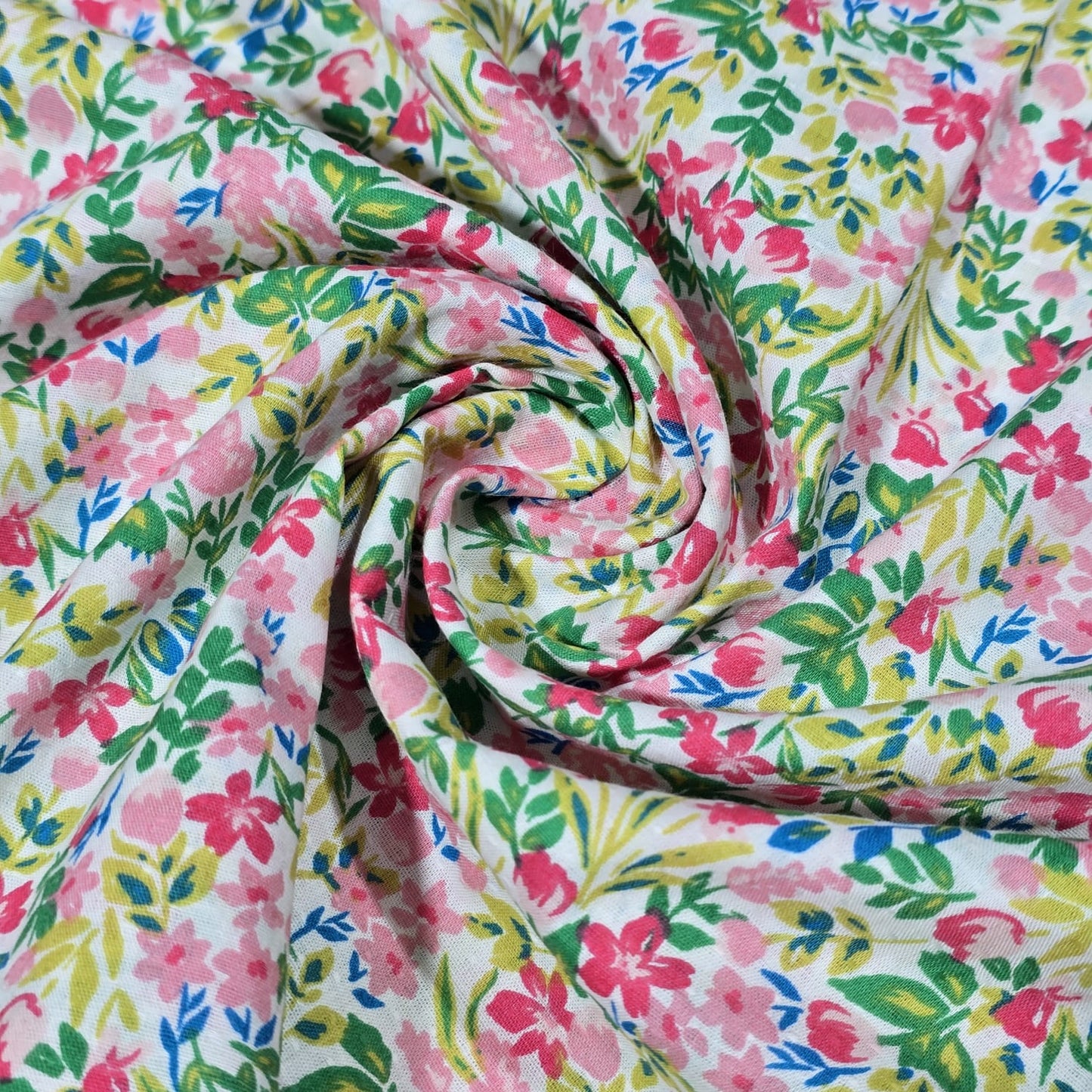 Premium 100% Cotton Lawn Fabric – Ditsy Pink & Green Floral Print – 58" (147cm) Wide by the Metre
