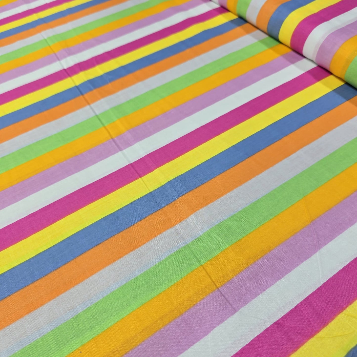 Premium 100% Cotton Lawn Fabric – Rainbow Striped Pattern – 58" (147cm) Wide by the Metre