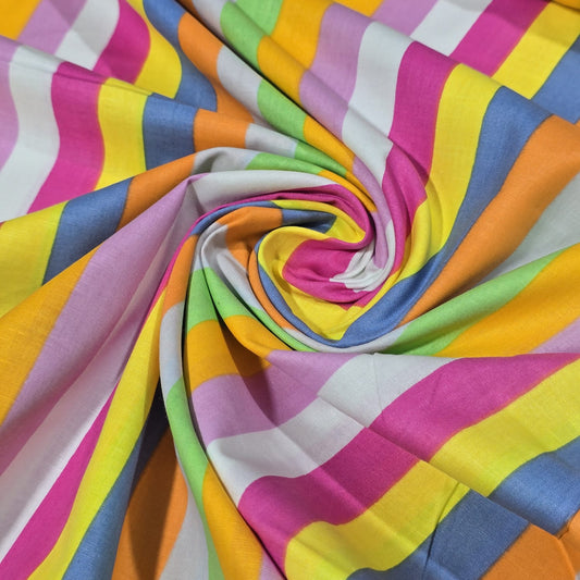 Premium 100% Cotton Lawn Fabric – Rainbow Striped Pattern – 58" (147cm) Wide by the Metre