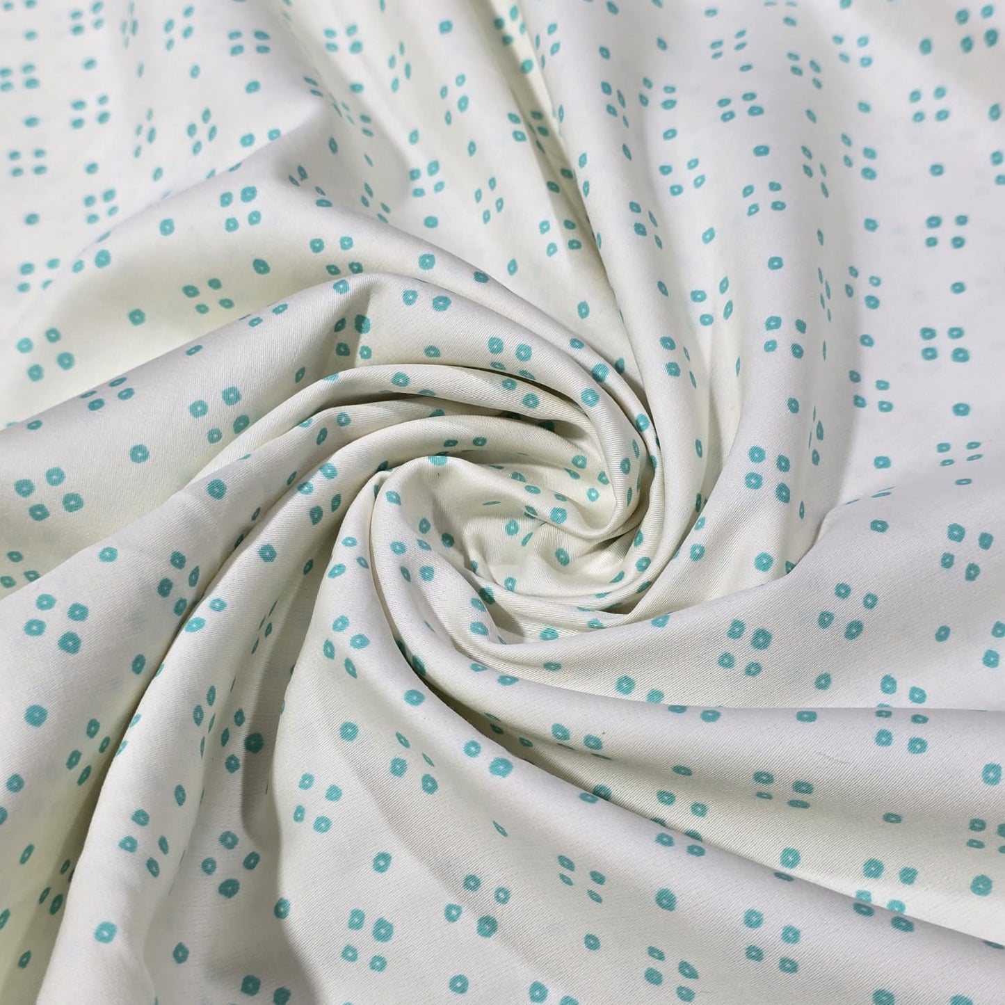 Premium 100% Cotton Lawn Fabric – White & Turquoise Teal Bandhani Print – 58" (147cm) Wide by the Metre