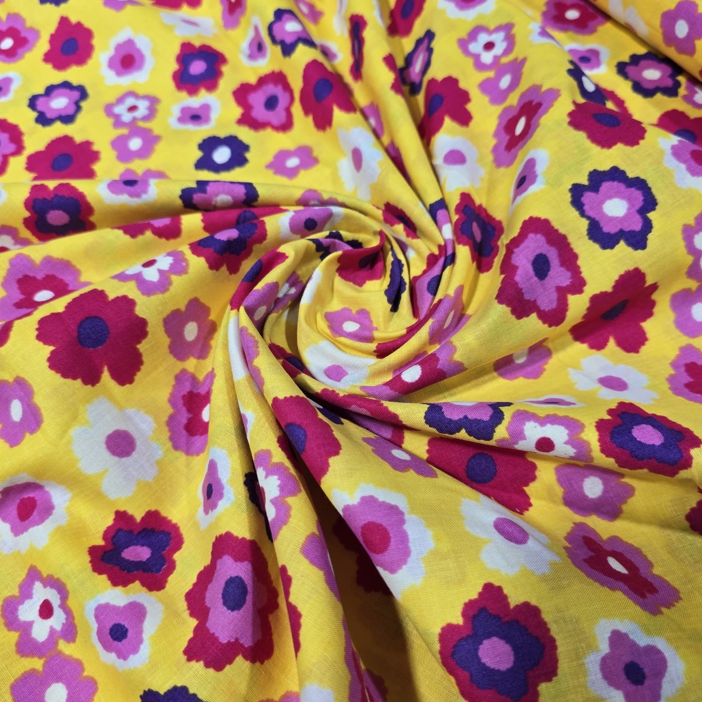 Premium 100% Cotton Lawn Fabric – Bright Yellow Floral Print – 58" (147cm) Wide by the Metre