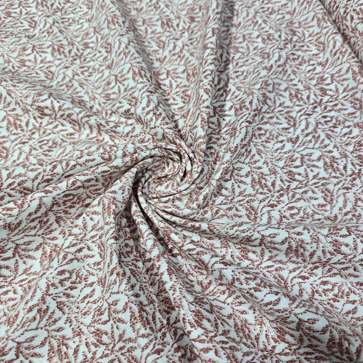 Premium 100% Cotton Poplin Fabric – Terracotta Leaf & Botanical Print – 58" (147cm) Wide by the Metre