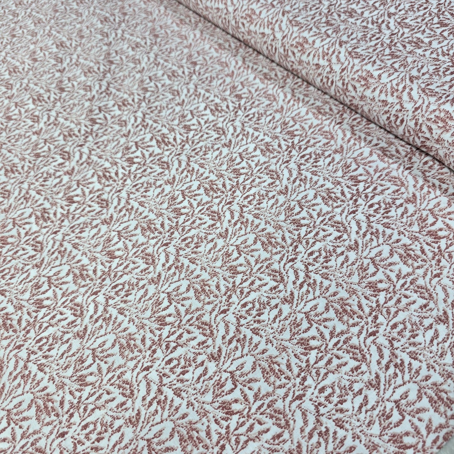 Premium 100% Cotton Poplin Fabric – Terracotta Leaf & Botanical Print – 58" (147cm) Wide by the Metre