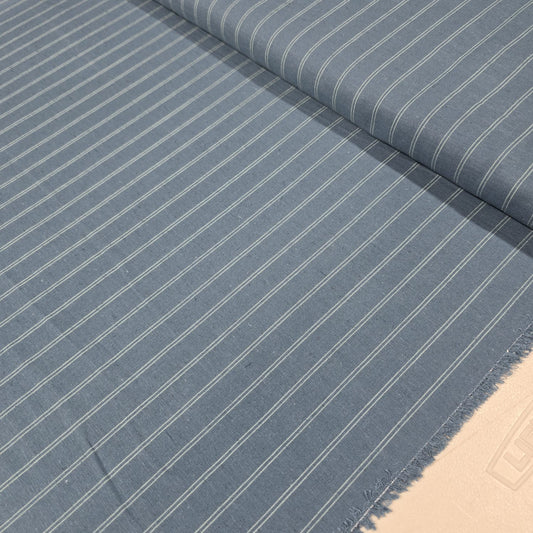 Premium Cotton Linen Blend Fabric – Slate Blue Pinstripe Pattern – 58" (147cm) Wide by the Metre