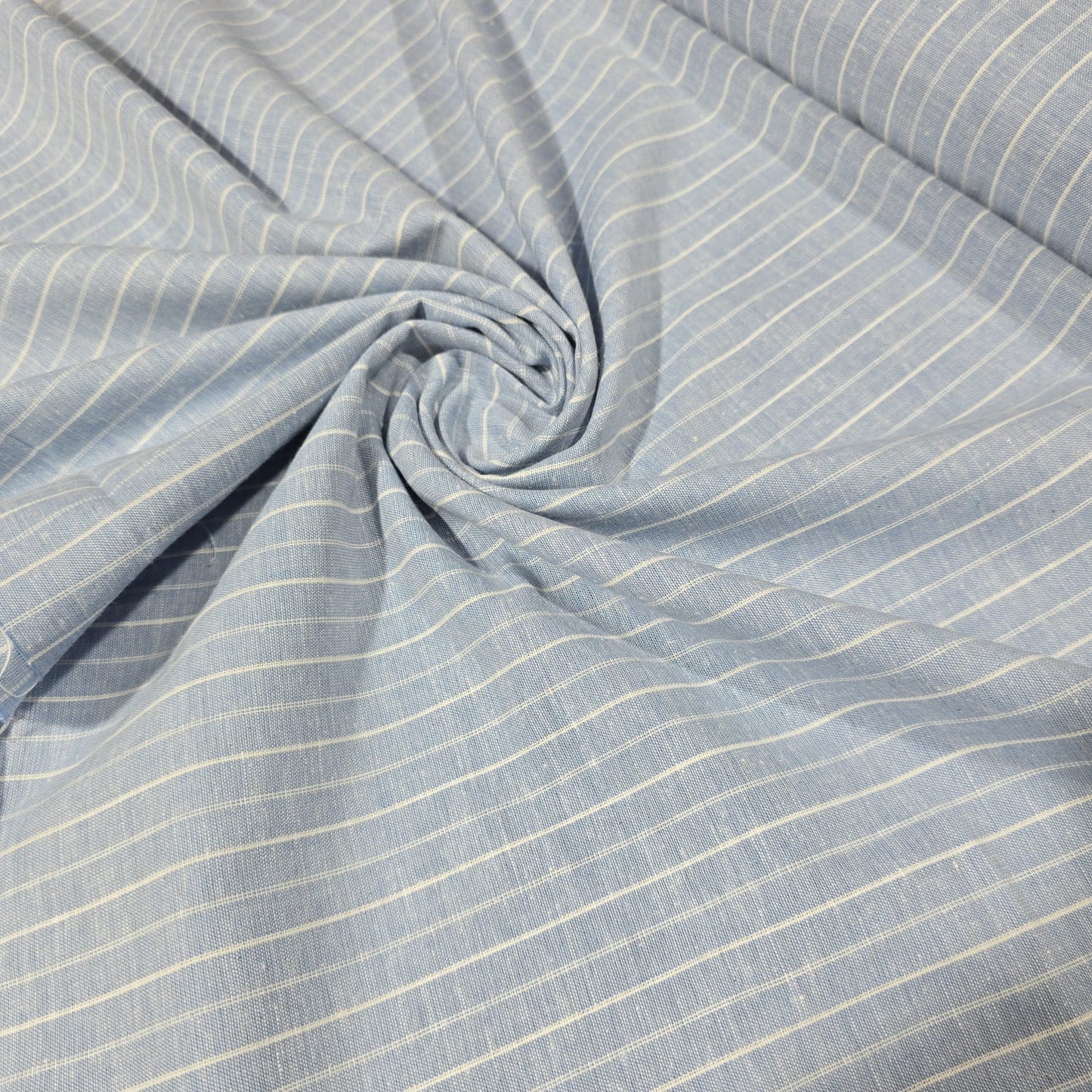 Premium Cotton Linen Blend Fabric – Light Blue Pinstripe Pattern – 58" (147cm) Wide by the Metre