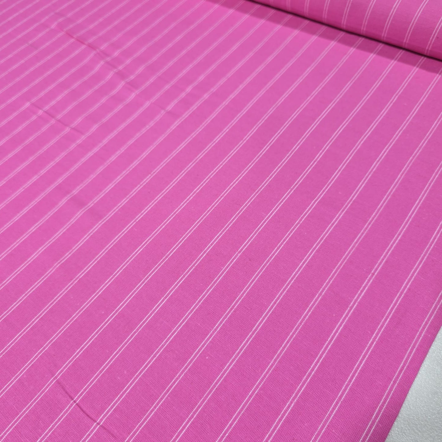 Premium Cotton Linen Blend Fabric – Magenta Pink Pinstripe Pattern – 58" (147cm) Wide by the Metre