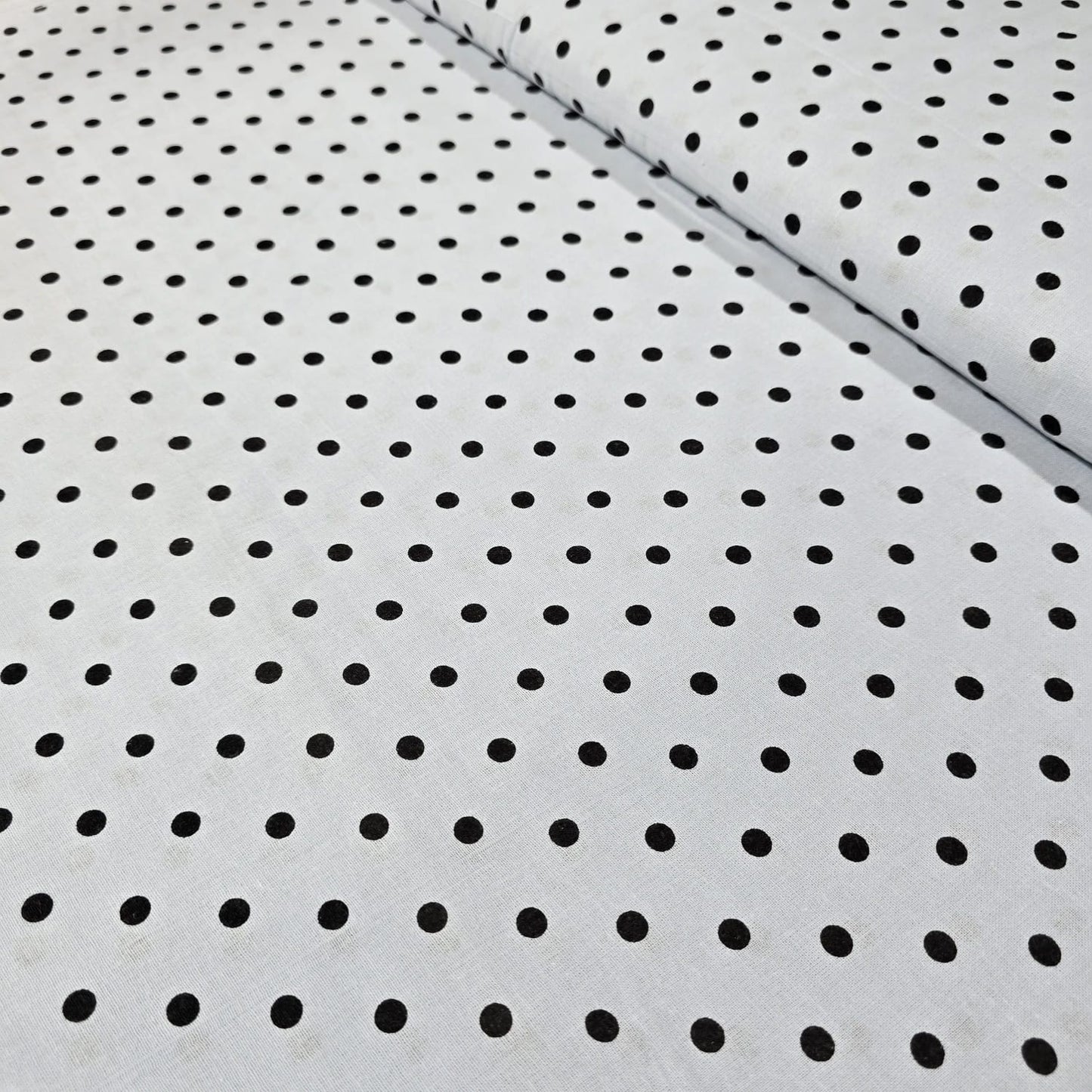 Premium Cotton Linen Blend Fabric – White & Black Polka Dot Pattern – 58" (147cm) Wide by the Metre
