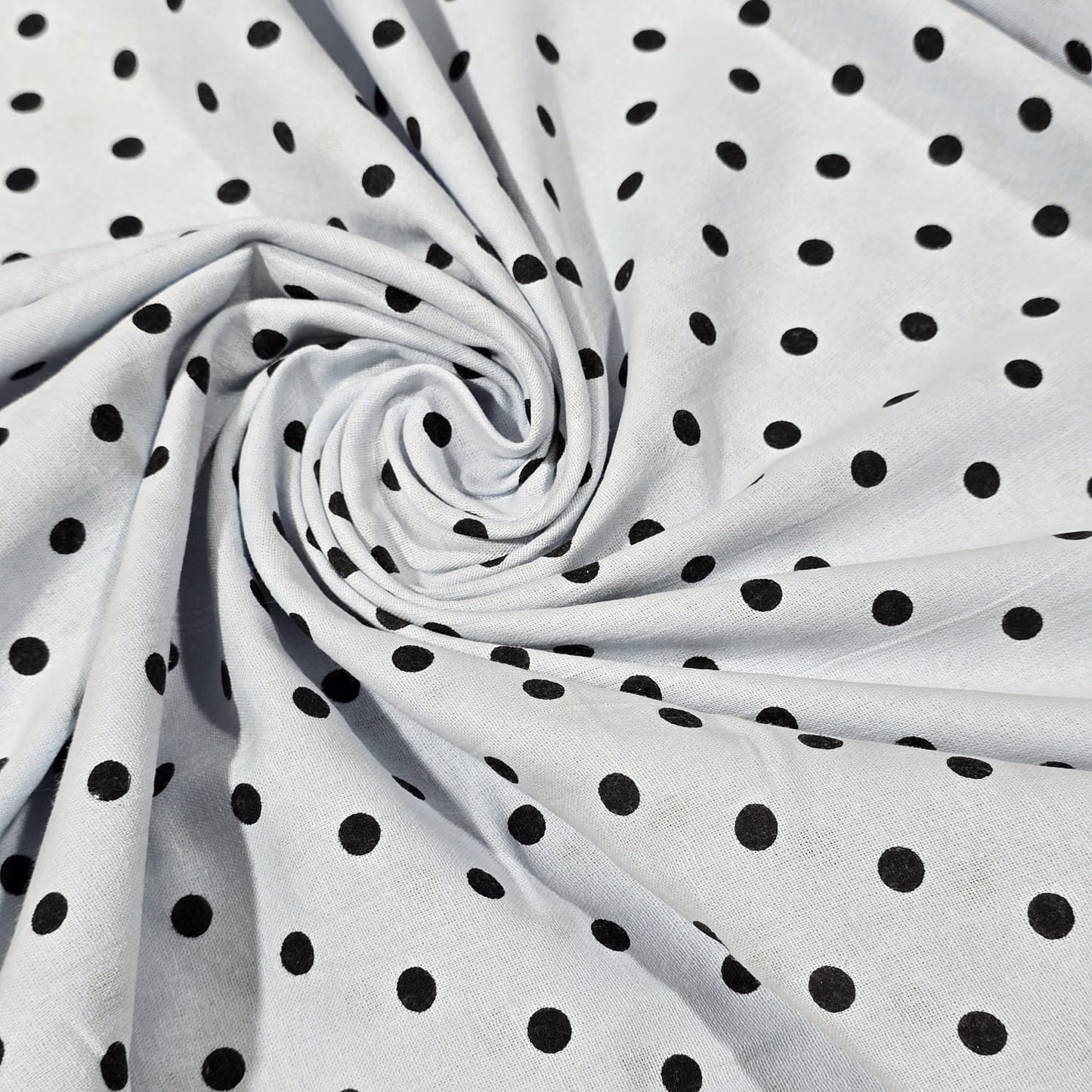 Premium Cotton Linen Blend Fabric – White & Black Polka Dot Pattern – 58" (147cm) Wide by the Metre